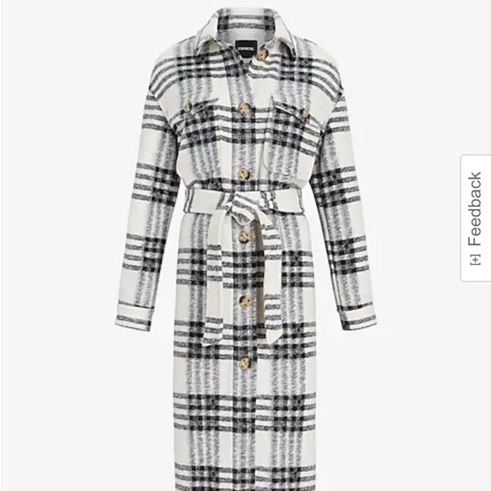 EXPRESS BLACK & WHITE PLAID TIE WAIST SHACKET